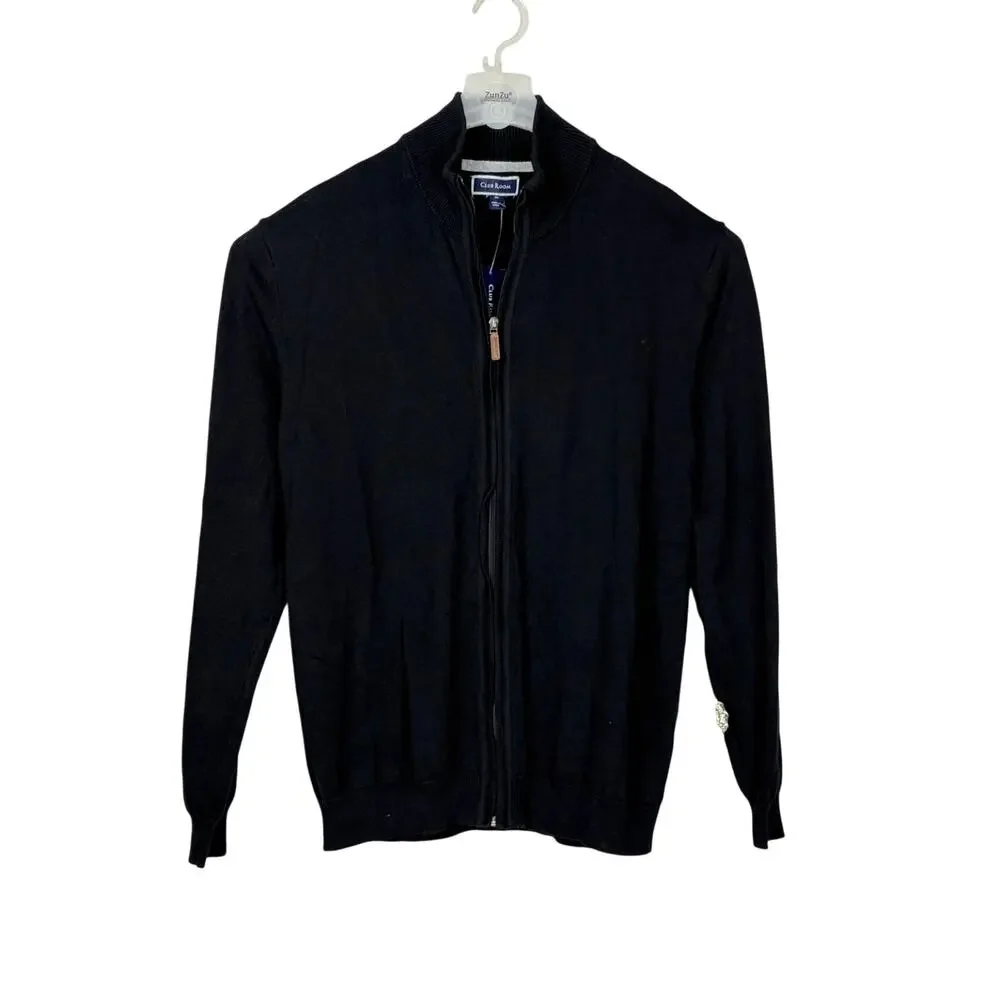 Club Room Black Full Zip Cotton Cardigan Sweater Size XL NWT